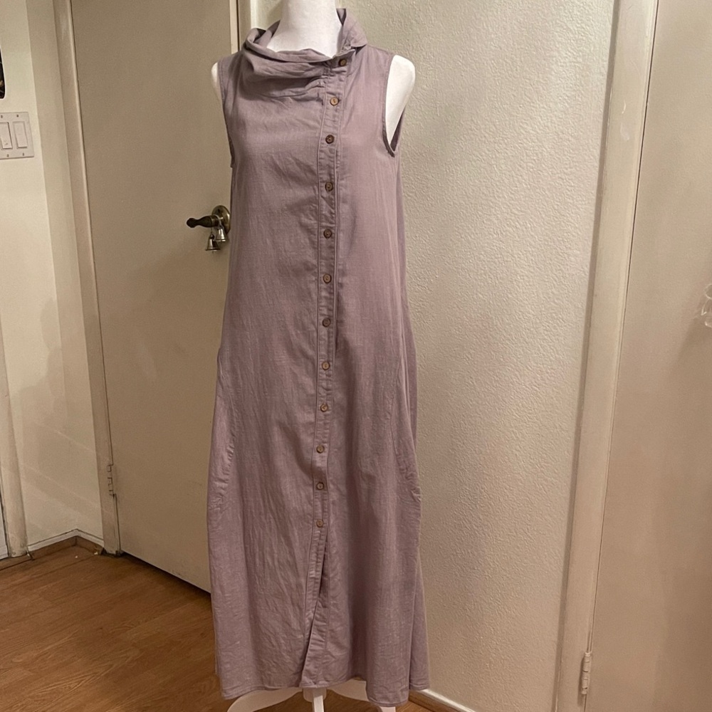 Sleeveless Grey Button-Down Maxi Dress